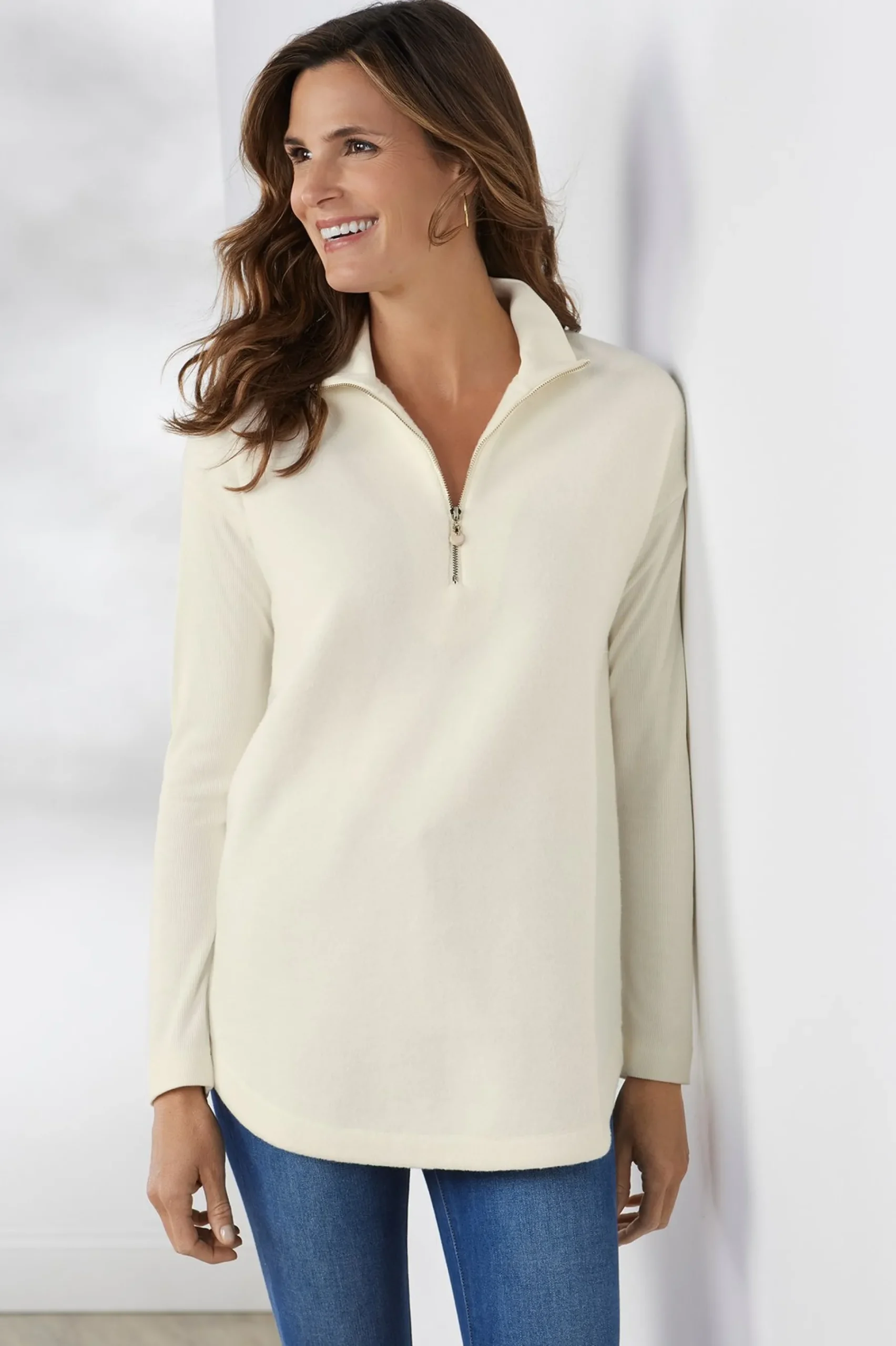 adalyn_pullover_tunic_0.webp Wear Now Styles | Sweaters & Cardigans-Soft Surroundings Adalyn Pullover Tunic Grey Blue Heather