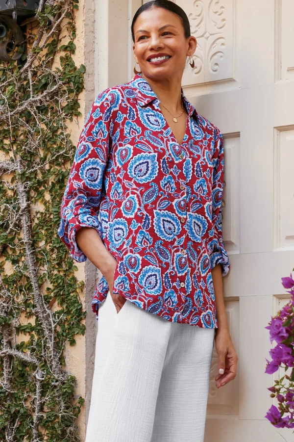 Vacation Shop | Gauze Shop-Soft Surroundings Addison Gauze Big Shirt Tibetan Blue