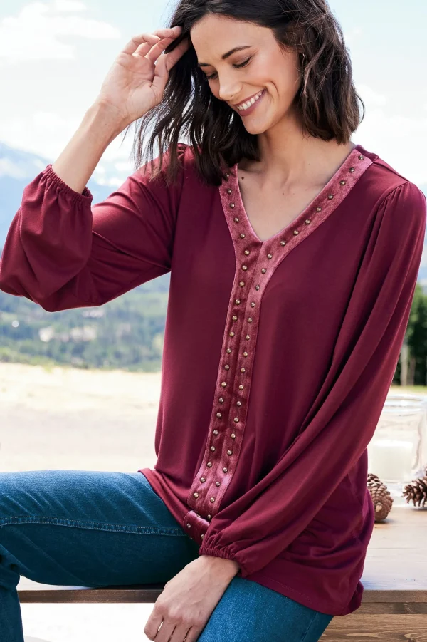 EVelvet Styles | wrist length-Soft Surroundings Adornment Top Cabernet