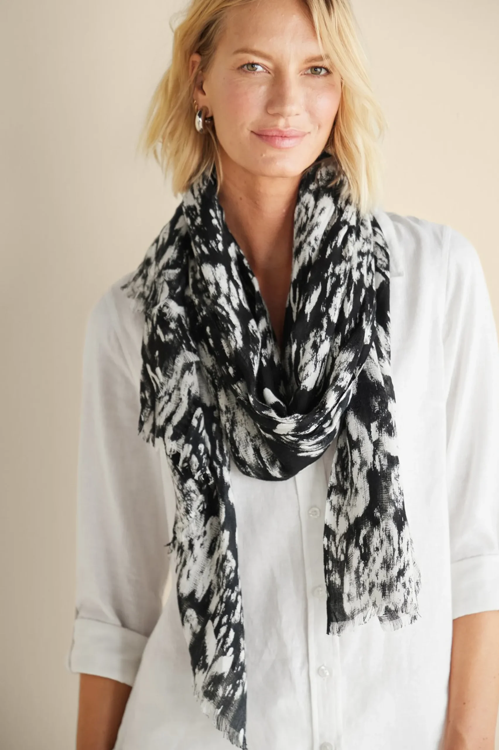alba_ikat_wrap_scarf_0.webp Scarves & Wraps-Soft Surroundings Alba Ikat Wrap Scarf Black/White