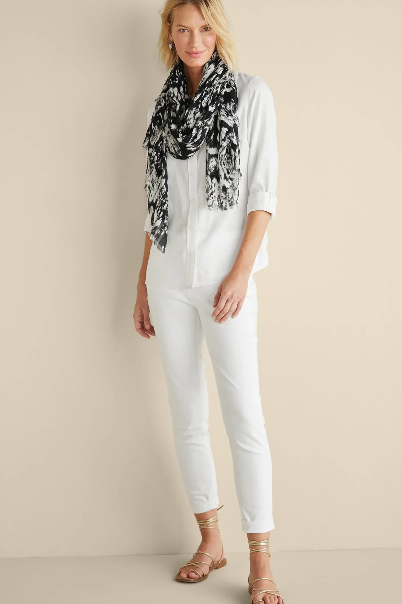 alba_ikat_wrap_scarf_1.webp Scarves & Wraps-Soft Surroundings Alba Ikat Wrap Scarf Black/White