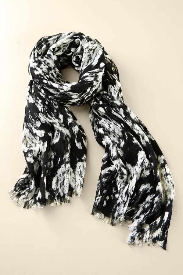 Scarves & Wraps-Soft Surroundings Alba Ikat Wrap Scarf Black/White