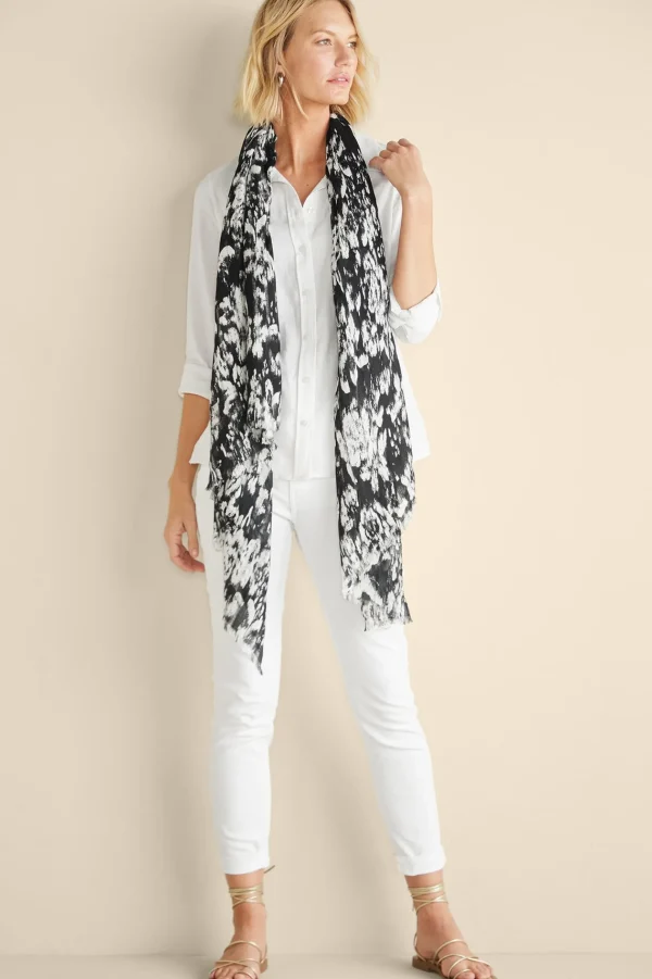 Scarves & Wraps-Soft Surroundings Alba Ikat Wrap Scarf Black/White