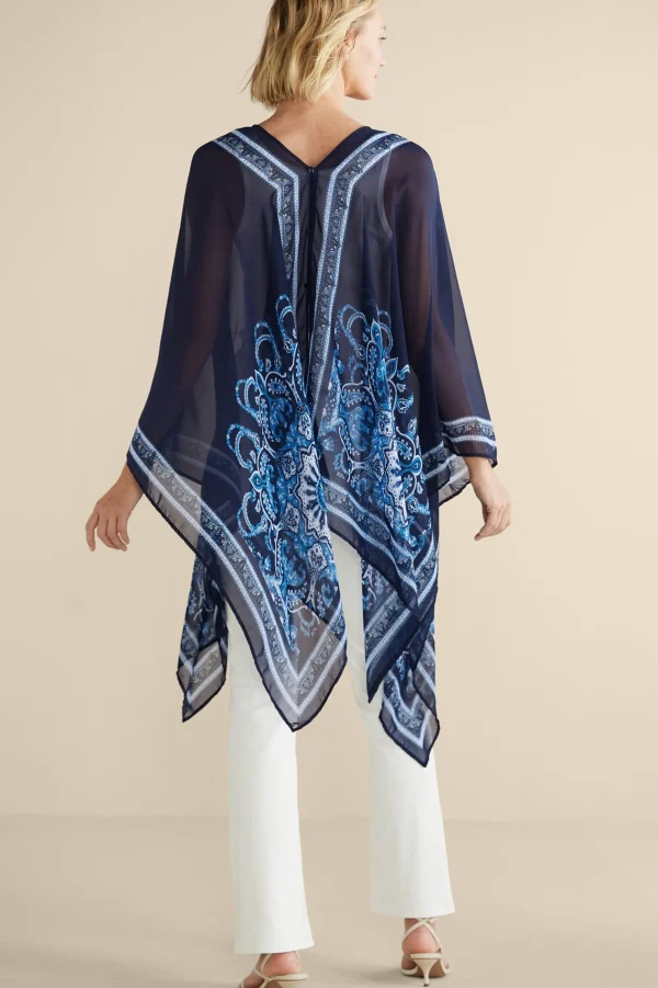 Into The Blues | Vacation Shop-Soft Surroundings Aleta Poncho Topper Blue Multi