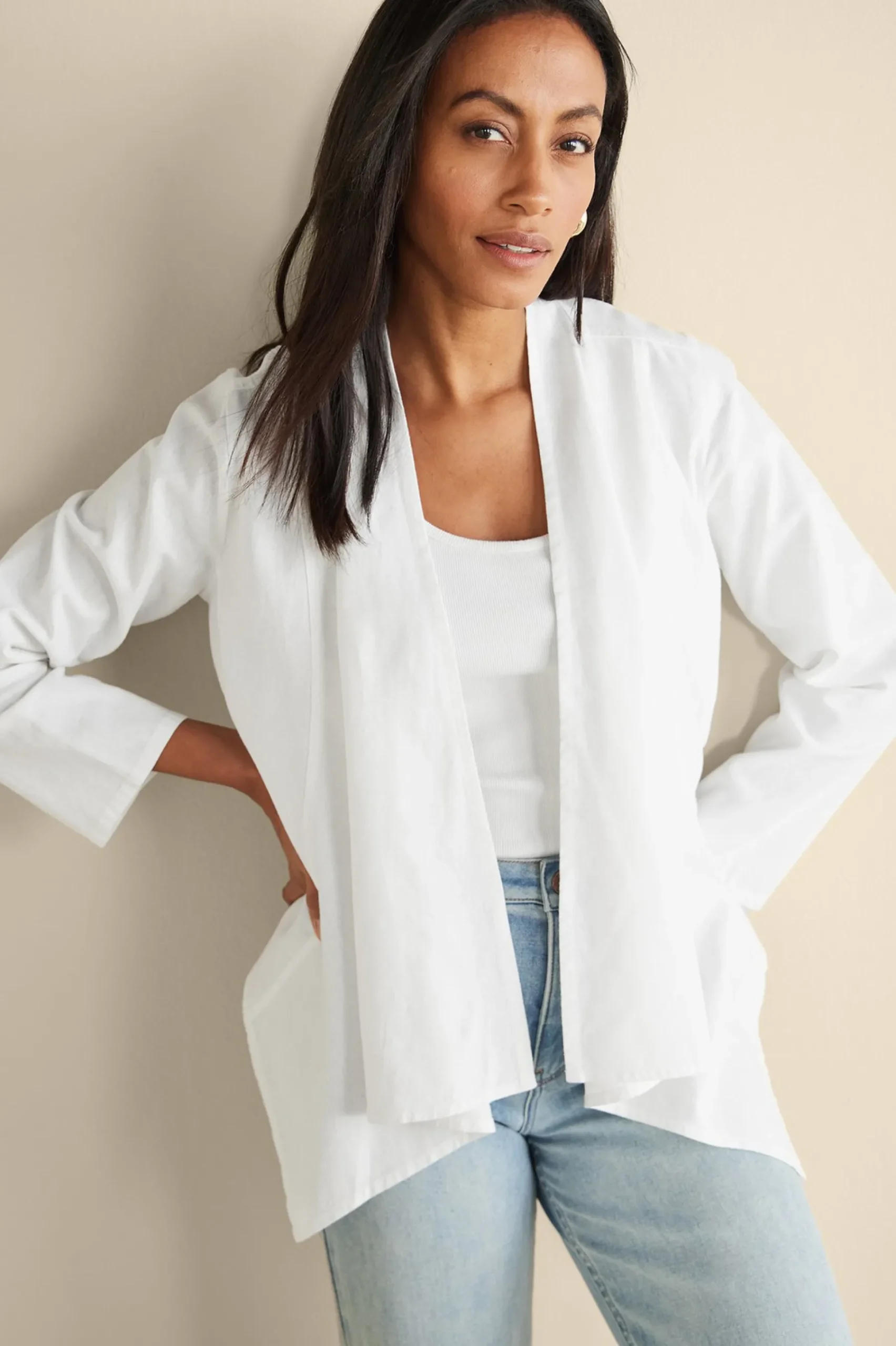 alicante_linen_blend_topp_0.webp Linen Shop | Jackets & Coats-Soft Surroundings Alicante Linen Blend Topper Black