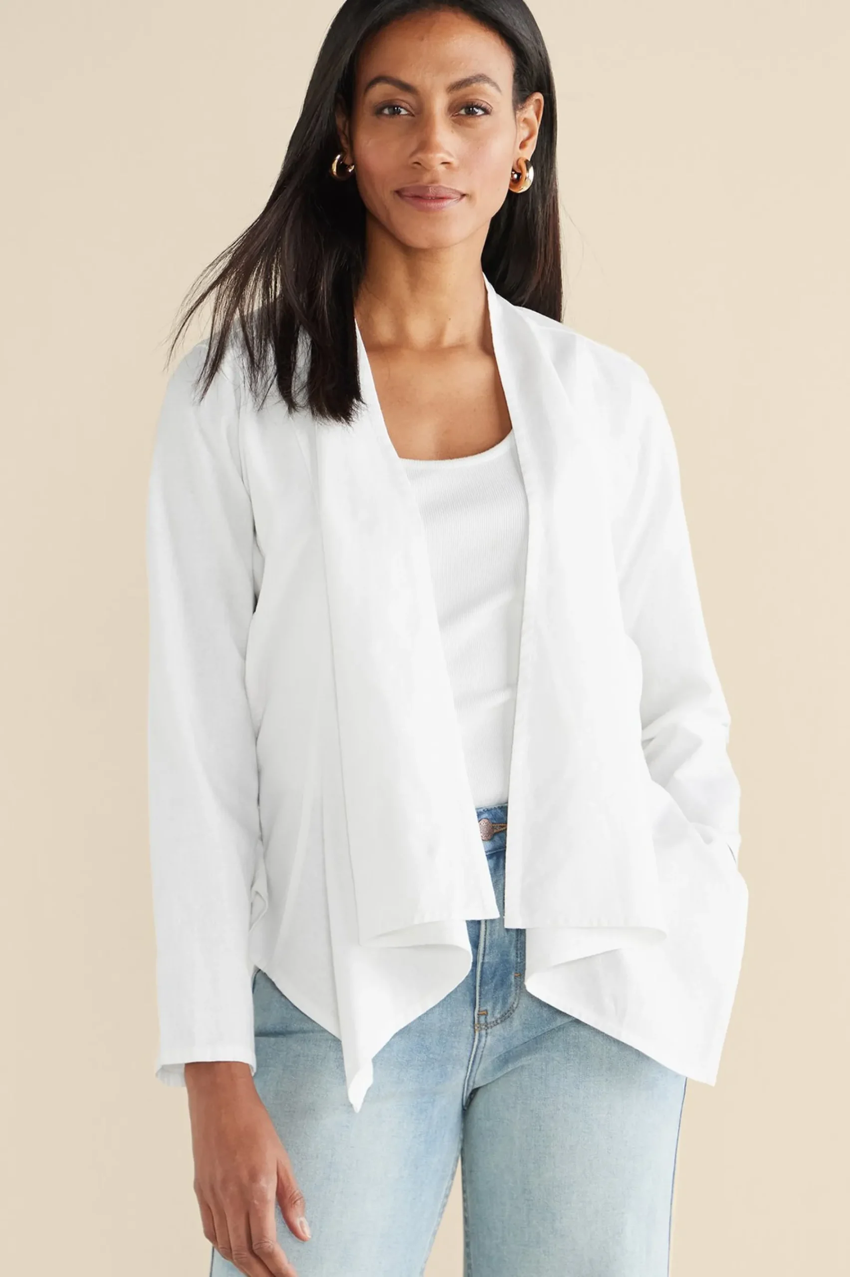 alicante_linen_blend_topp_4.webp Linen Shop | Jackets & Coats-Soft Surroundings Alicante Linen Blend Topper Black