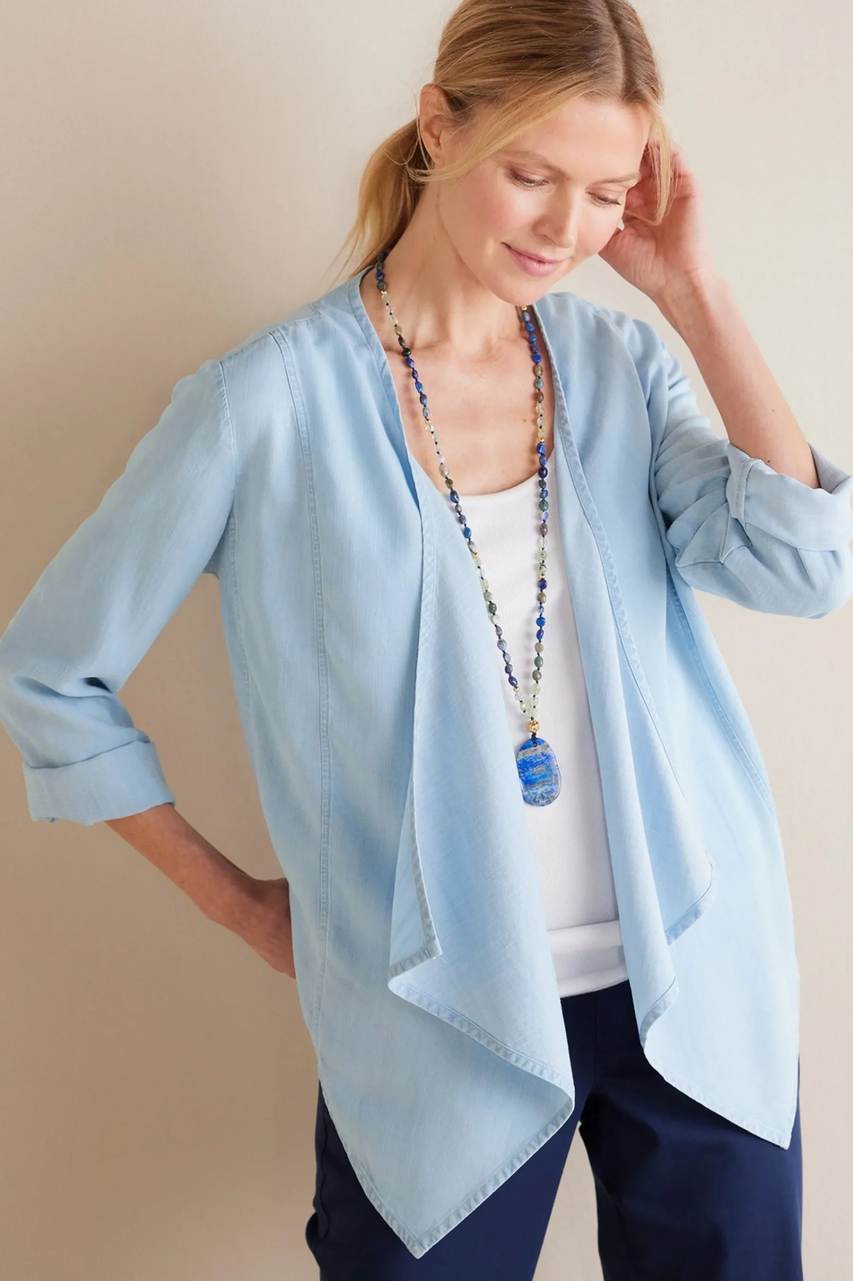 alicante_tencel_topper_5.webp Jackets & Coats-Soft Surroundings Alicante TENCEL™ Topper Light Chambray
