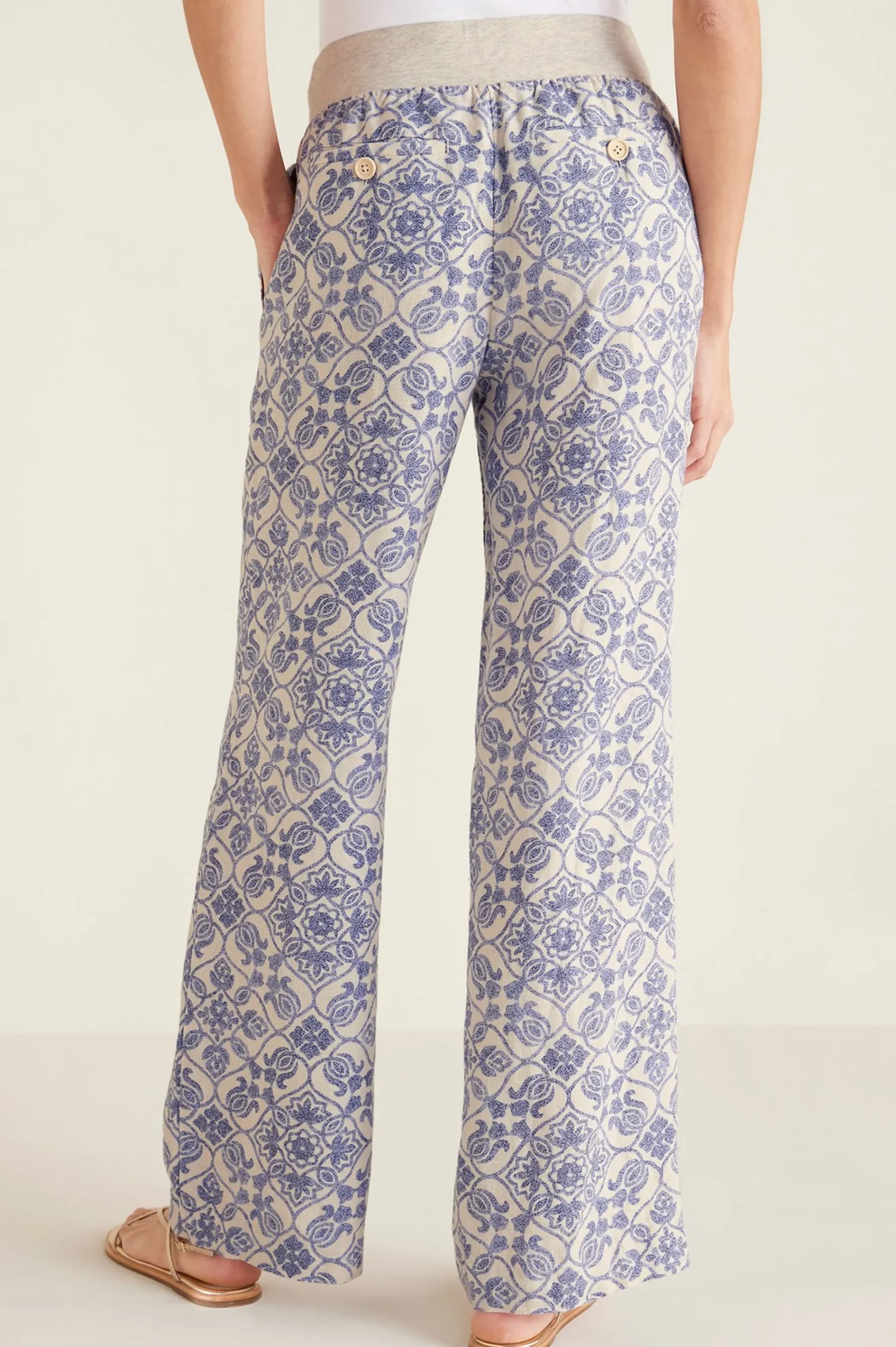 aliso_point_linen_pants_2.webp full length | wide leg-Soft Surroundings Aliso Point Linen Pants Blue Tile Print