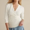 Wear Now Styles | three quarter length-Soft Surroundings Alondra Knit Top Ivory Pearl