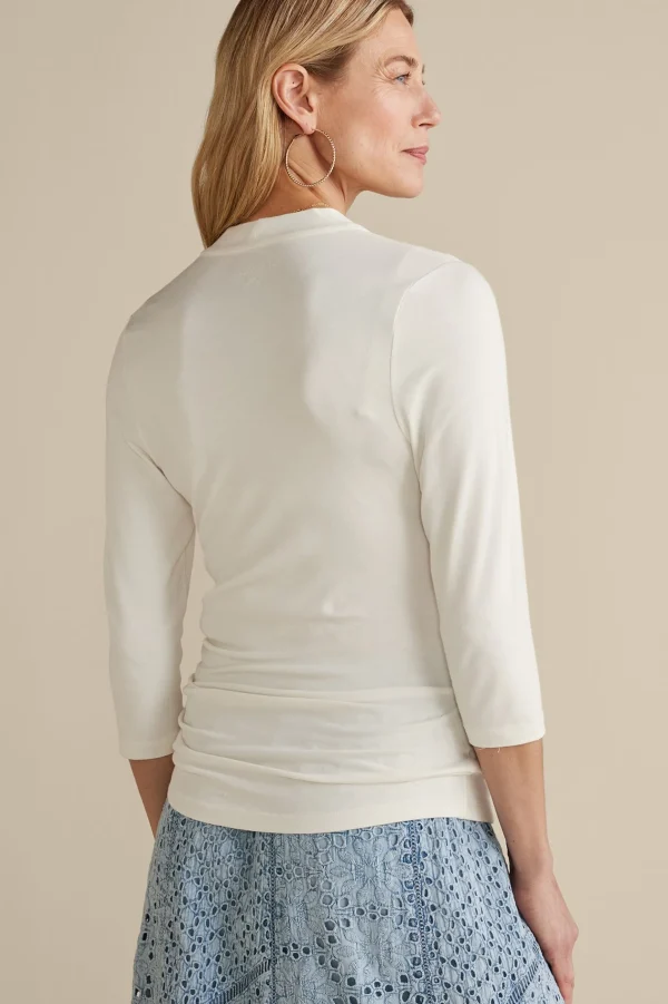 Wear Now Styles | three quarter length-Soft Surroundings Alondra Knit Top Ivory Pearl
