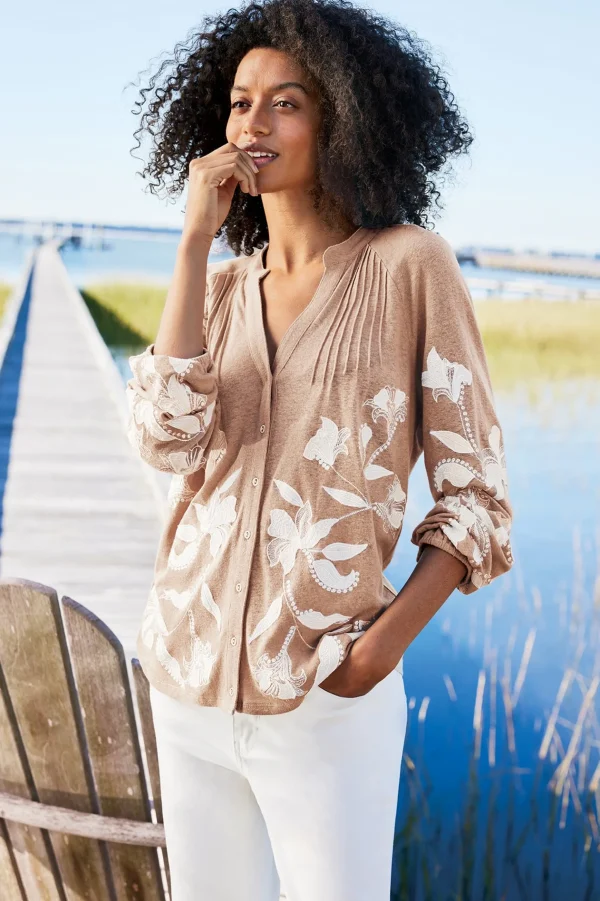 Feminine Flourish | Global Artistry-Soft Surroundings Alva Embroidered Knit Top Beige