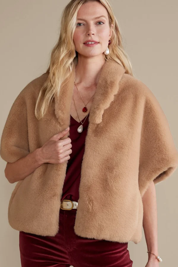 Scarves & Wraps-Soft Surroundings Anastasia Faux Fur Capelet Camel
