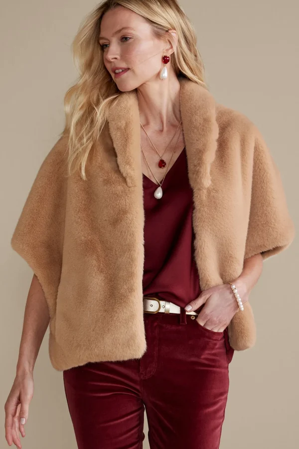 Scarves & Wraps-Soft Surroundings Anastasia Faux Fur Capelet Camel