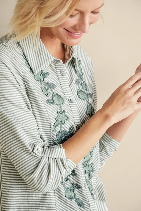 Feminine Flourish | Vacation Shop-Soft Surroundings Anisa Tunic Green Milieu Stripe