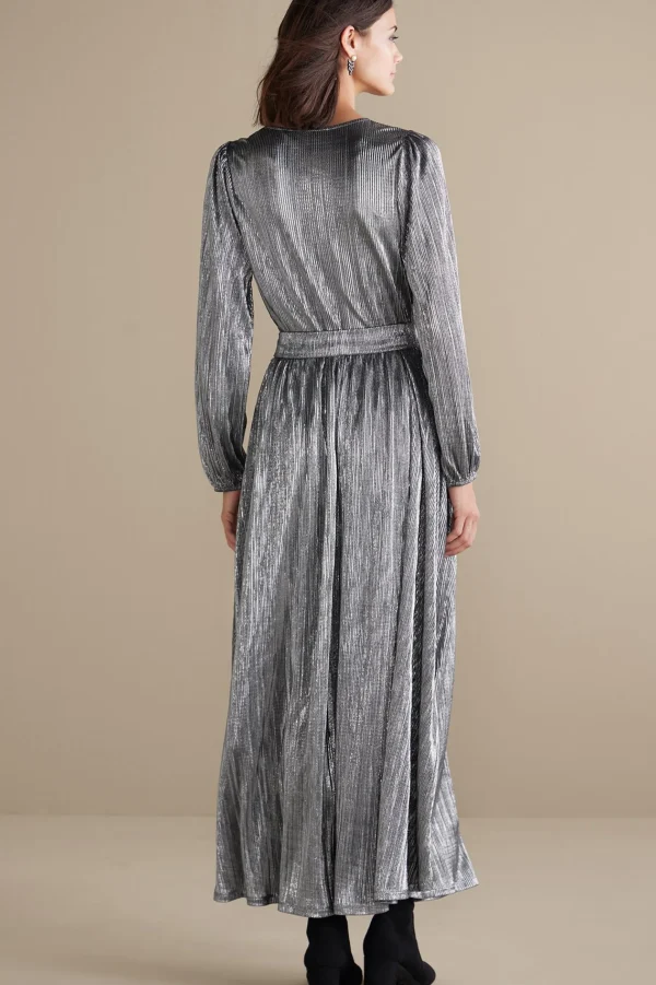 occasion dresses | solids-Soft Surroundings Annabelle Pleated Dress Silver