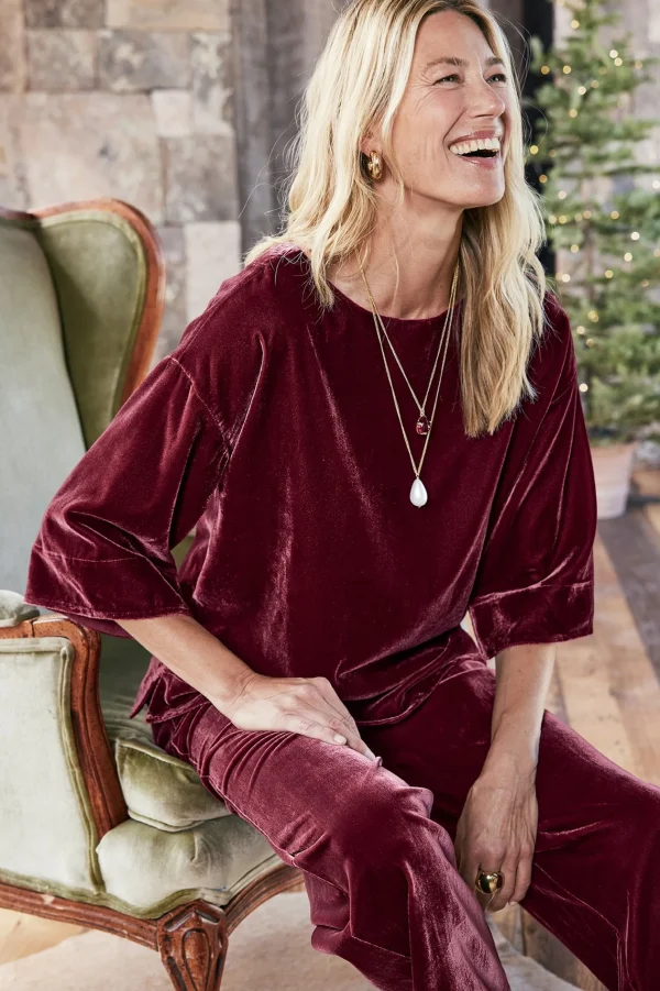 EVelvet Styles | three quarter length-Soft Surroundings Aria Velvet Top Cabernet