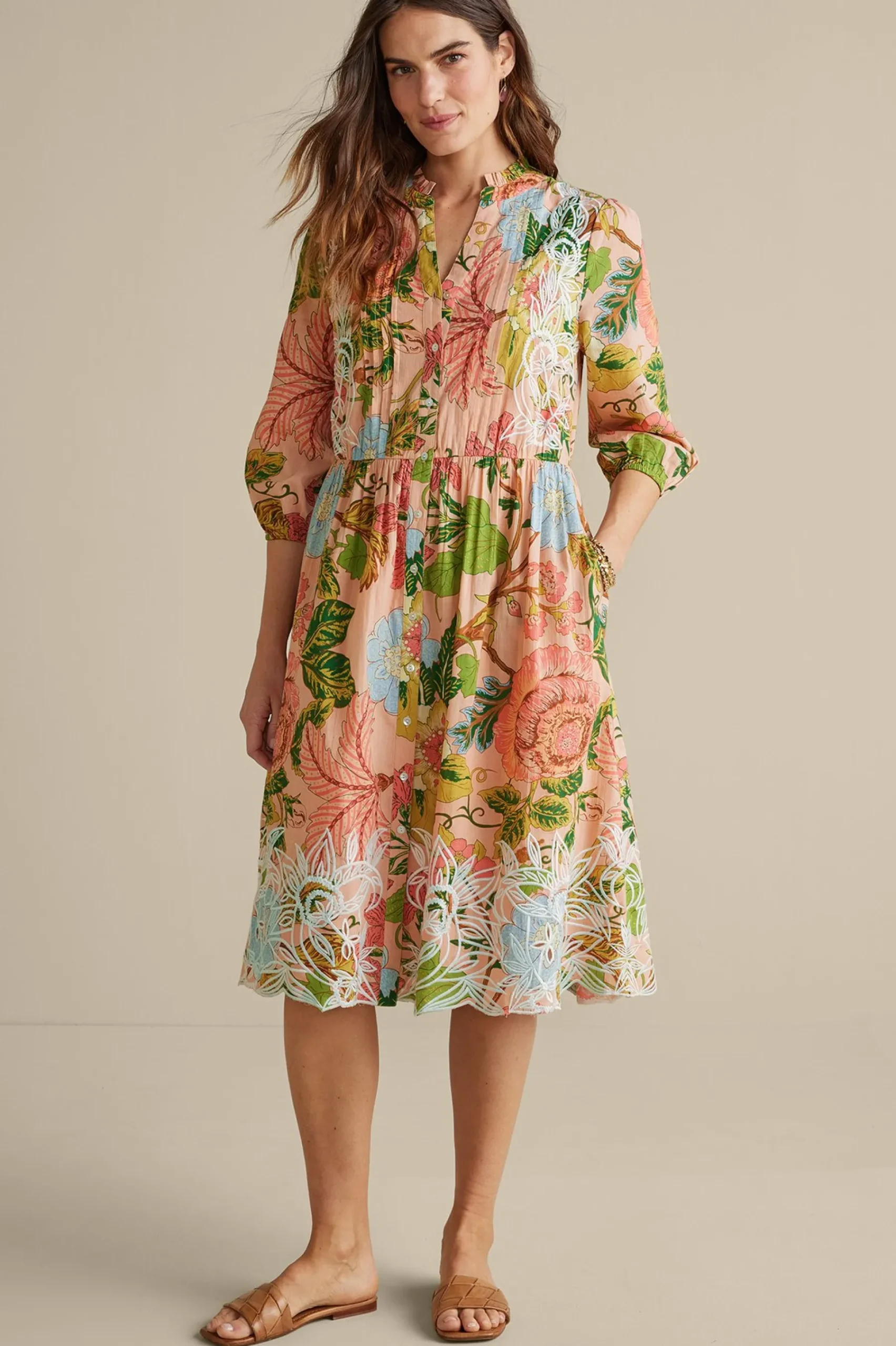 bellicia_embroidered_midi_0.webp Feminine Flourish | Vacation Shop-Soft Surroundings Bellicia Embroidered Midi Dress Multi Floral
