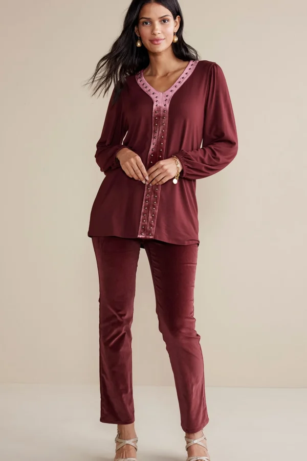EVelvet Styles | full length-Soft Surroundings Blakely Velveteen Pants Cabernet