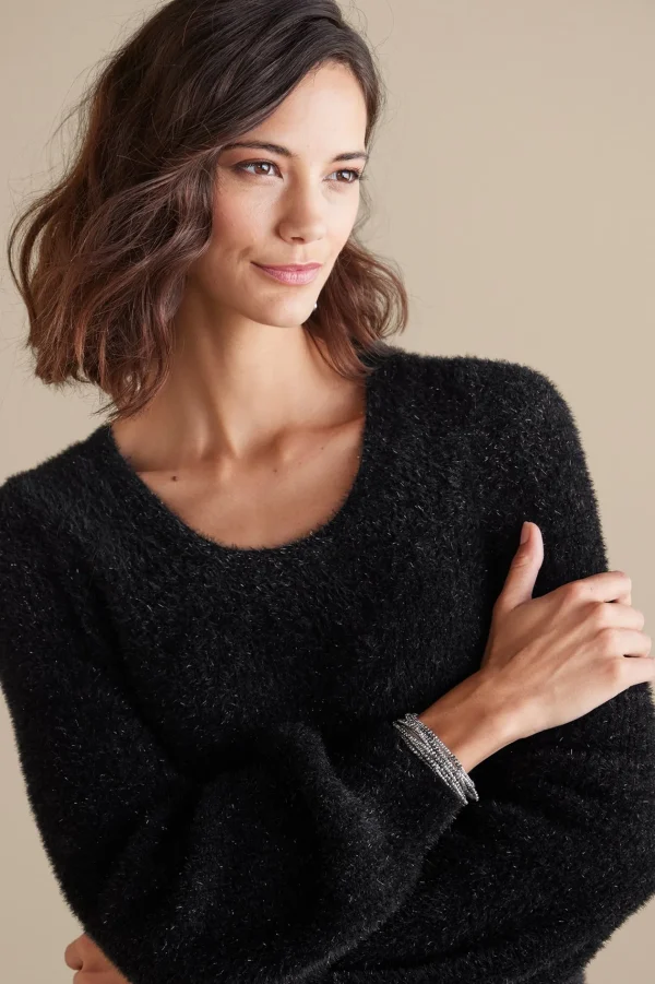 Sweaters & Cardigans | long sleeve-Soft Surroundings Ciara Sparkle Sweater Black