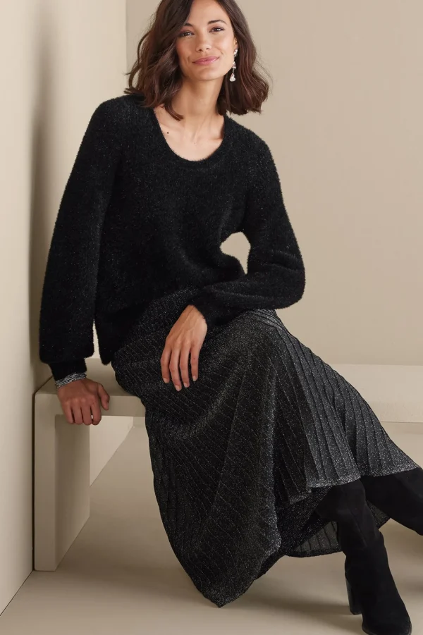 Sweaters & Cardigans | long sleeve-Soft Surroundings Ciara Sparkle Sweater Black