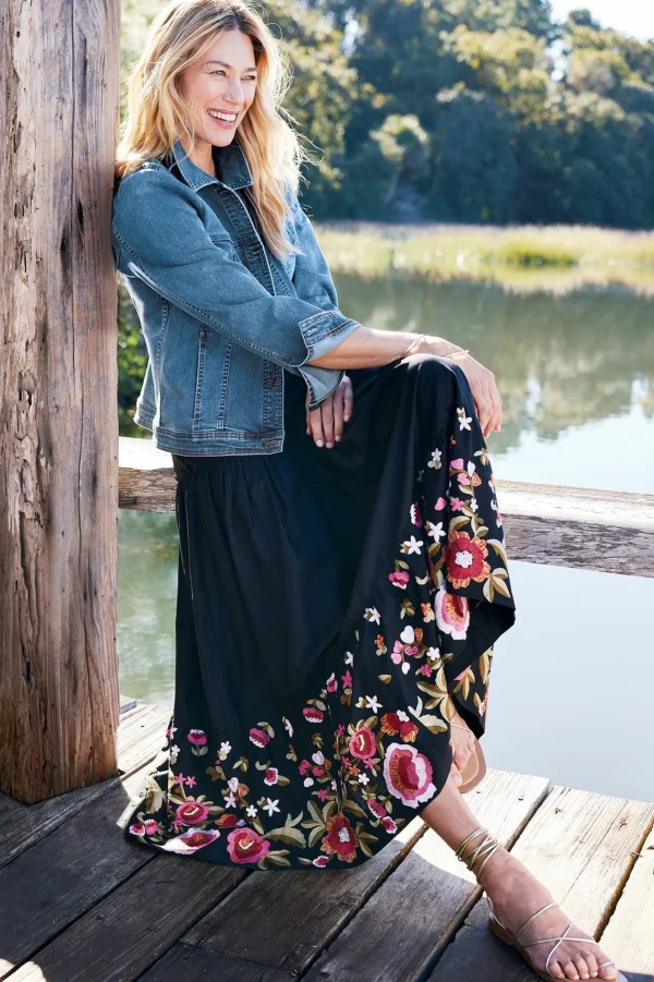 Feminine Flourish | Vacation Shop-Soft Surroundings Cindi Embroidered Maxi Skirt Black