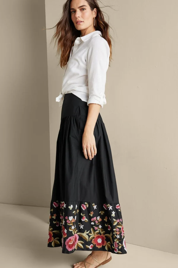 Feminine Flourish | Vacation Shop-Soft Surroundings Cindi Embroidered Maxi Skirt Black