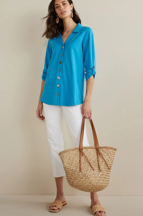 Vacation Shop | three quarter length-Soft Surroundings Danielle 3/4 Sleeve Tunic Rose Violet