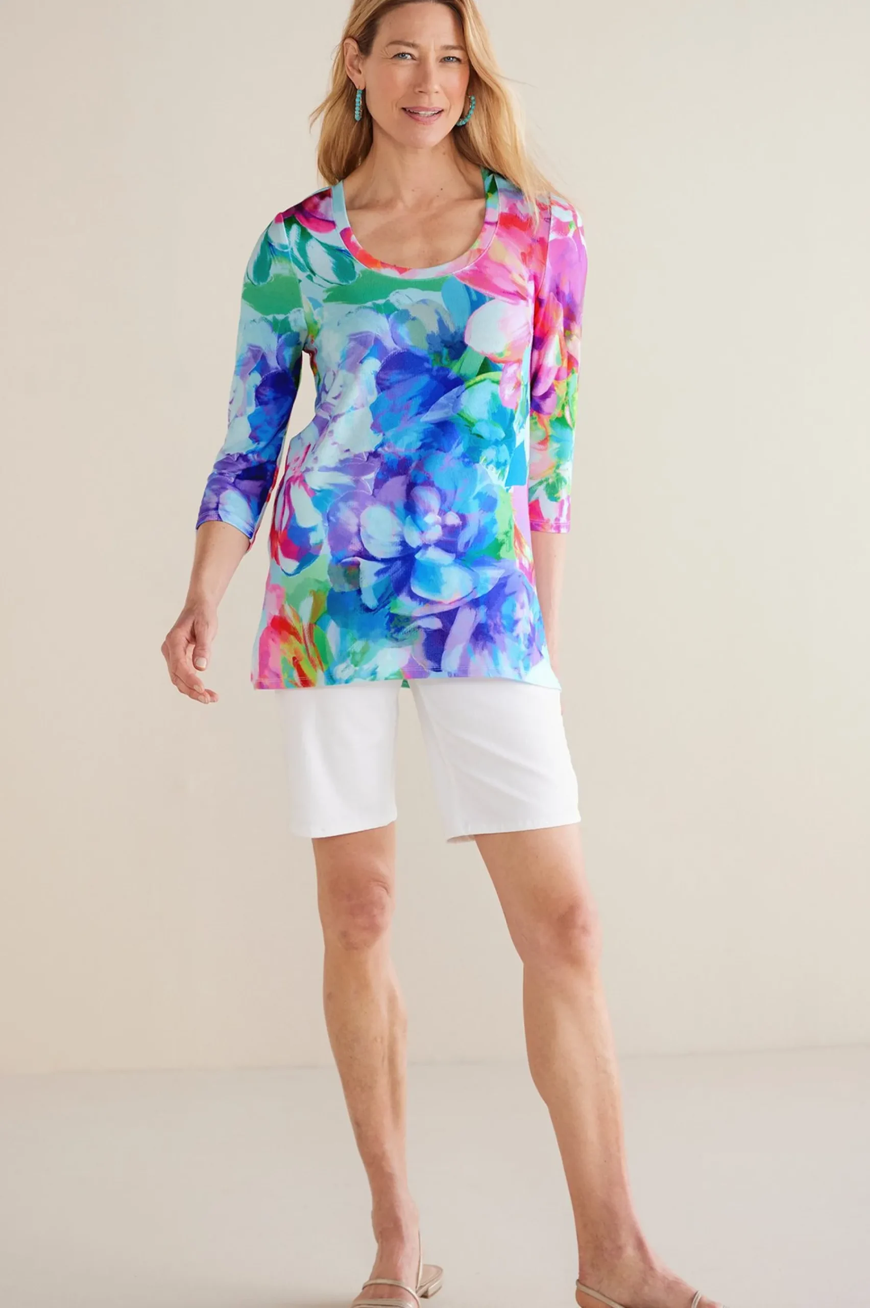 darcy_tunic_1.webp three quarter length | pullovers-Soft Surroundings Darcy Tunic Pink Spring Floral