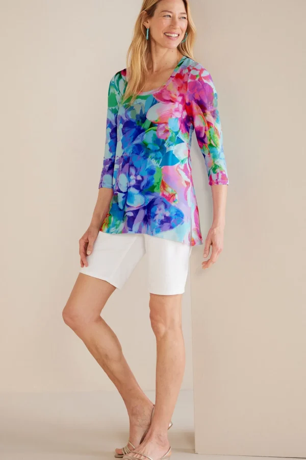 three quarter length | pullovers-Soft Surroundings Darcy Tunic Pink Spring Floral