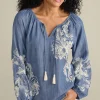 Feminine Flourish | Into The Blues-Soft Surroundings Diya Embroidered TENCEL™ Peasant Top Light Chambray