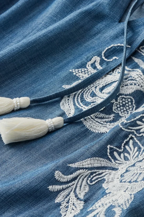 Feminine Flourish | Into The Blues-Soft Surroundings Diya Embroidered TENCEL™ Peasant Top Light Chambray