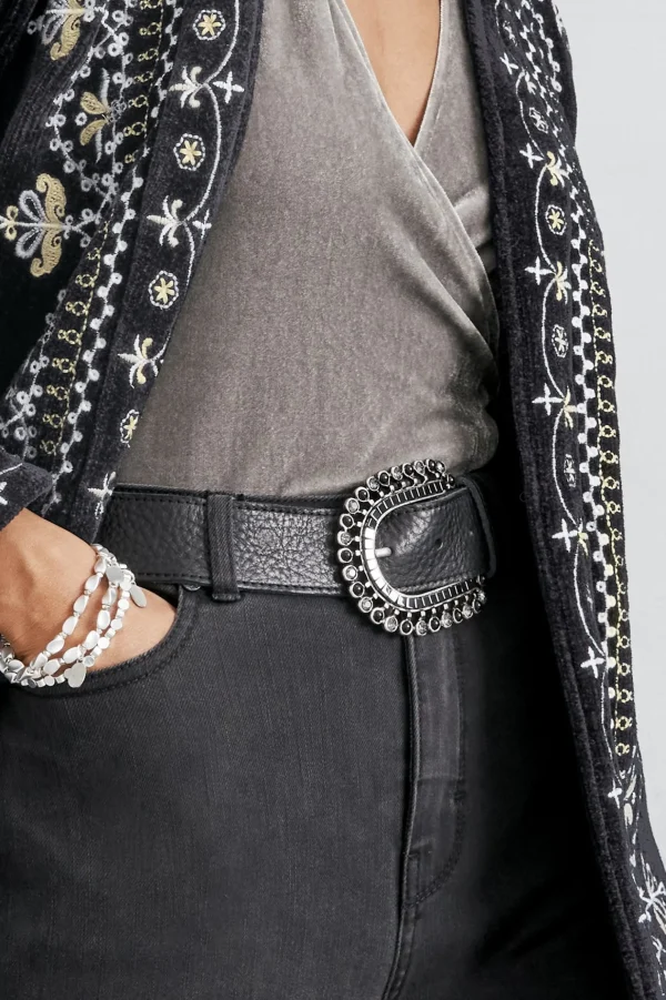 Belts-Soft Surroundings Dolly Embellished Buckle Belt Black