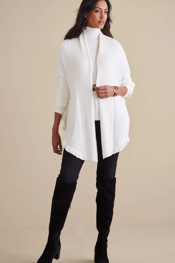 Scarves & Wraps | Feminine Flourish-Soft Surroundings Draped Ruffle Cardigan Noire