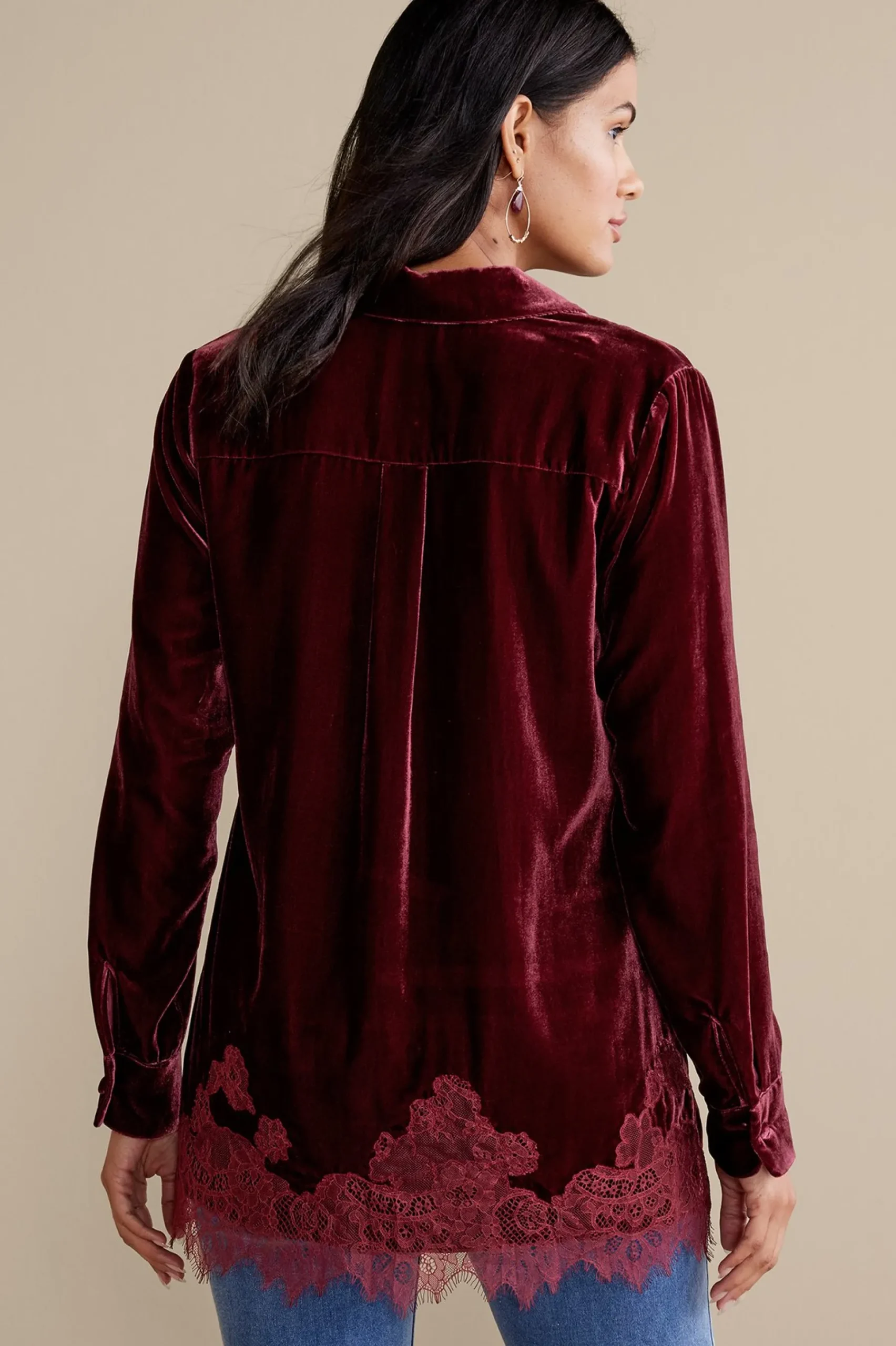 eden_velvet__lace_shirt_2.webp Everyday Styles | EVelvet Styles-Soft Surroundings Eden Velvet & Lace Shirt Cabernet
