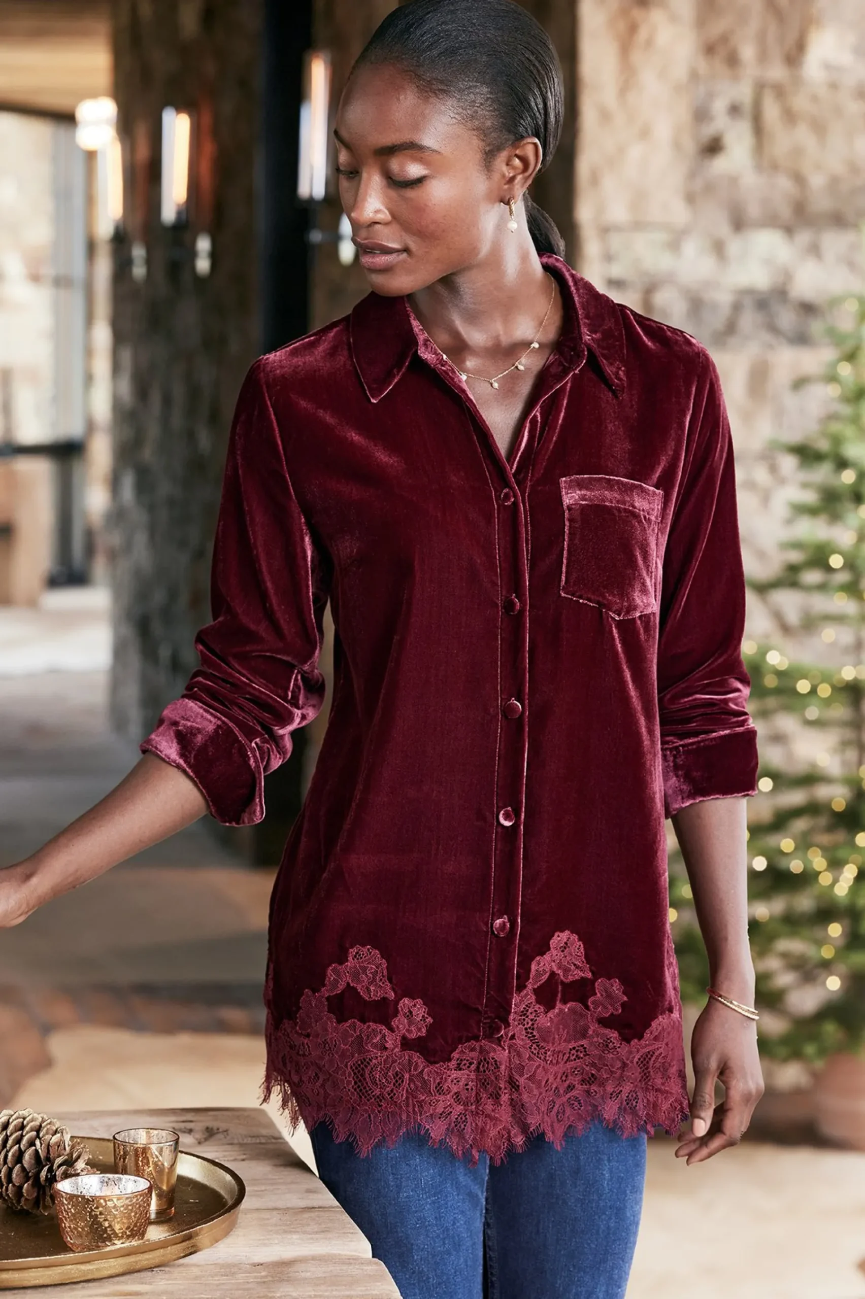 eden_velvet__lace_shirt_3.webp Everyday Styles | EVelvet Styles-Soft Surroundings Eden Velvet & Lace Shirt Cabernet