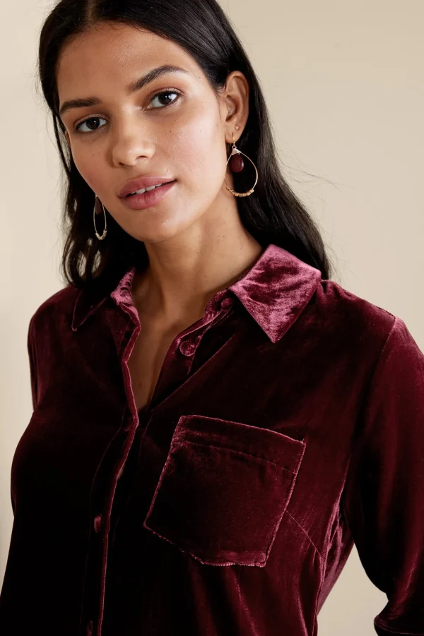 Everyday Styles | EVelvet Styles-Soft Surroundings Eden Velvet & Lace Shirt Cabernet