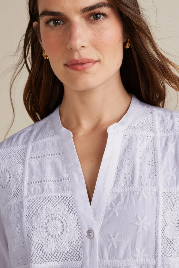 long sleeve | shirts-Soft Surroundings Eleanor Crochet Shirt White