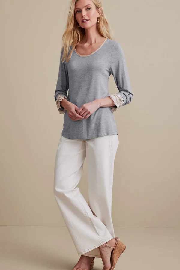 Feminine Flourish | long sleeve-Soft Surroundings Ella Lace Top Medium Grey Heather