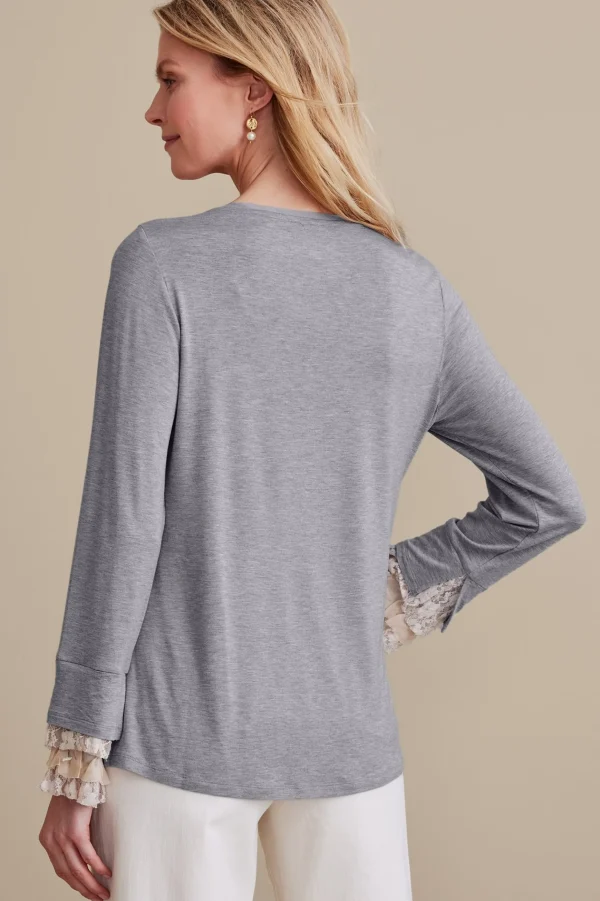 Feminine Flourish | long sleeve-Soft Surroundings Ella Lace Top Medium Grey Heather