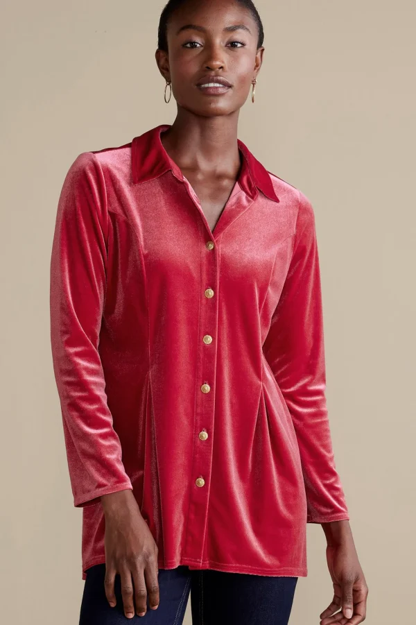 EVelvet Styles | long sleeve-Soft Surroundings Enchanted Velvet Shirt Sangria Red