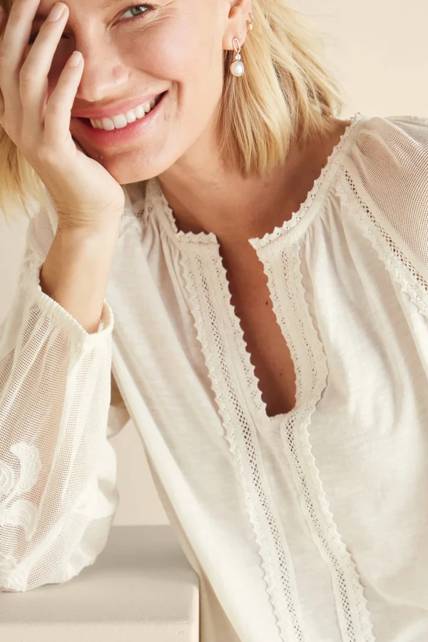 Feminine Flourish | Vacation Shop-Soft Surroundings Enya Embroidered Top Ivory Pearl