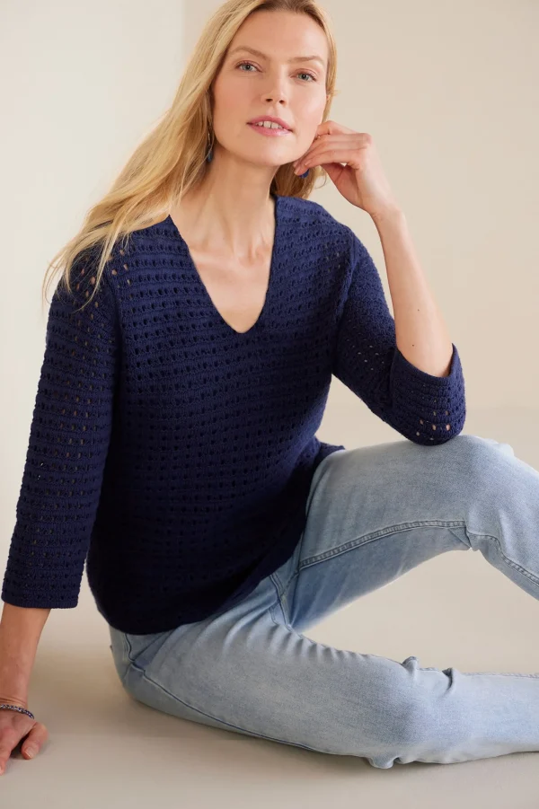 Sweaters & Cardigans | three quarter length-Soft Surroundings Estrella Sweater Navy