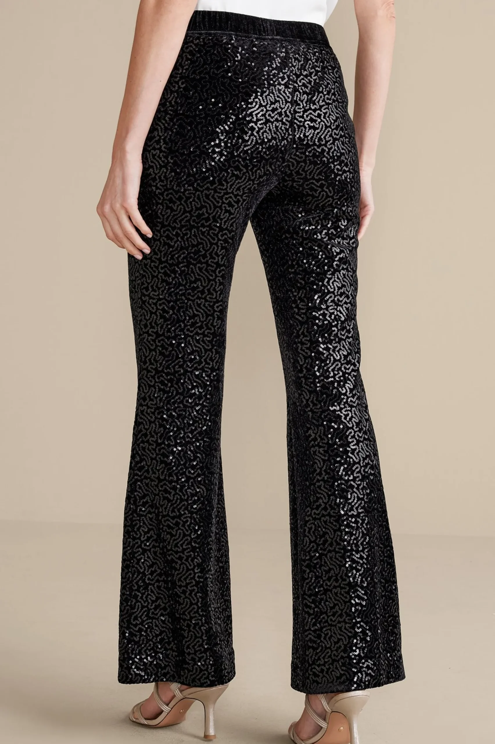 eva_sequin_pants_2.webp full length | bootcut-Soft Surroundings Eva Sequin Pants Black