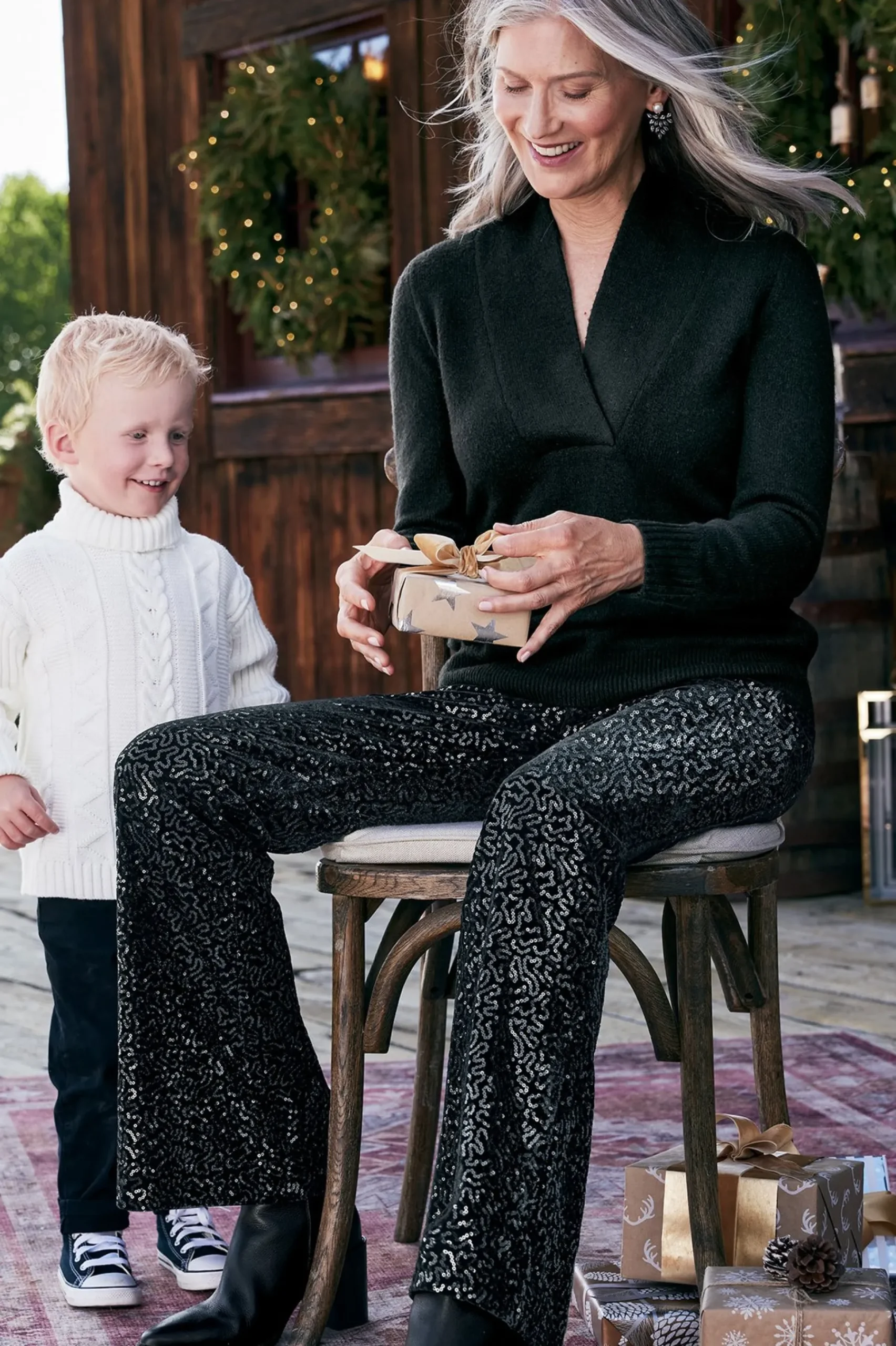 eva_sequin_pants_3.webp full length | bootcut-Soft Surroundings Eva Sequin Pants Black