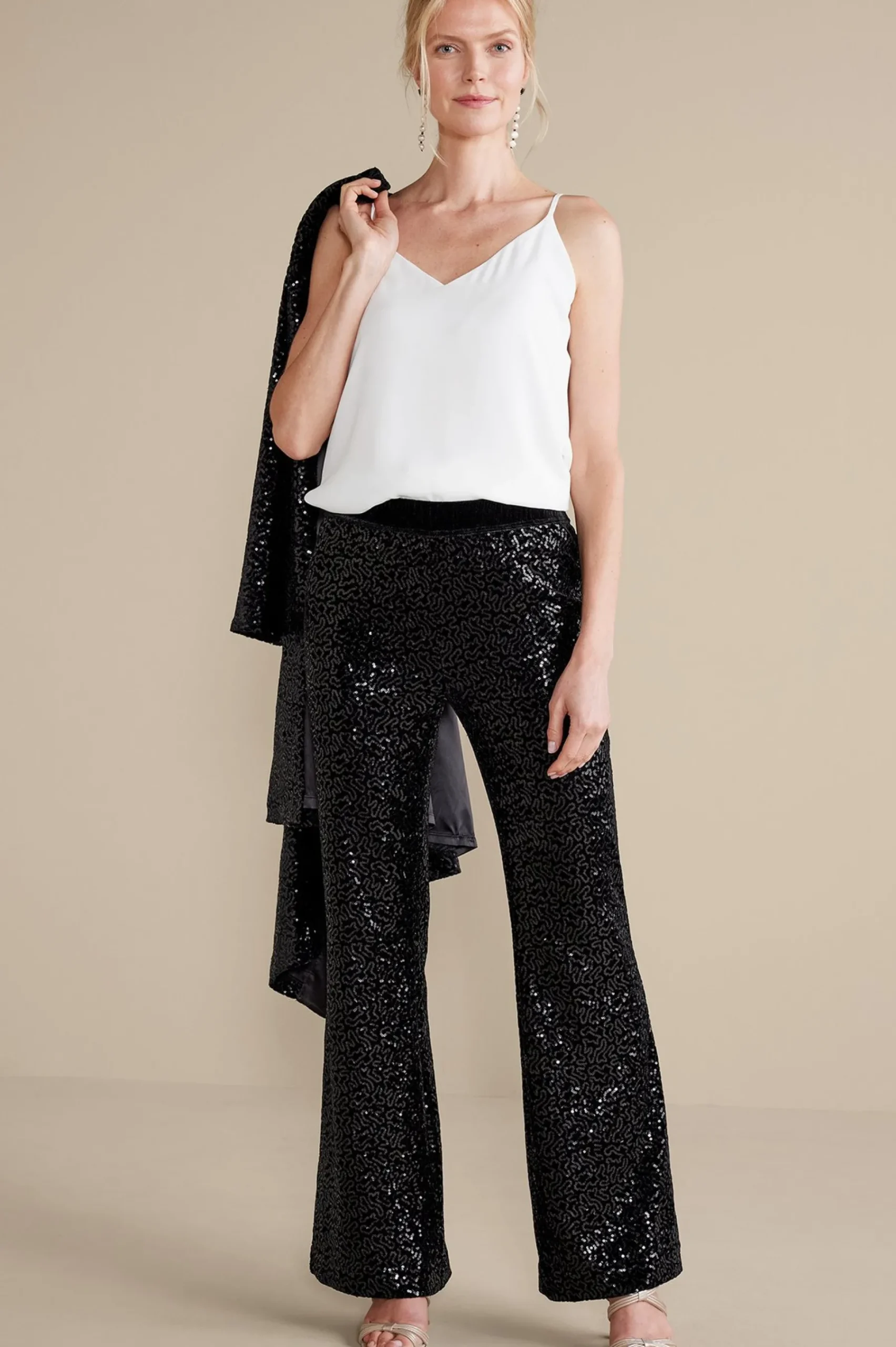 eva_sequin_pants_5.webp full length | bootcut-Soft Surroundings Eva Sequin Pants Black