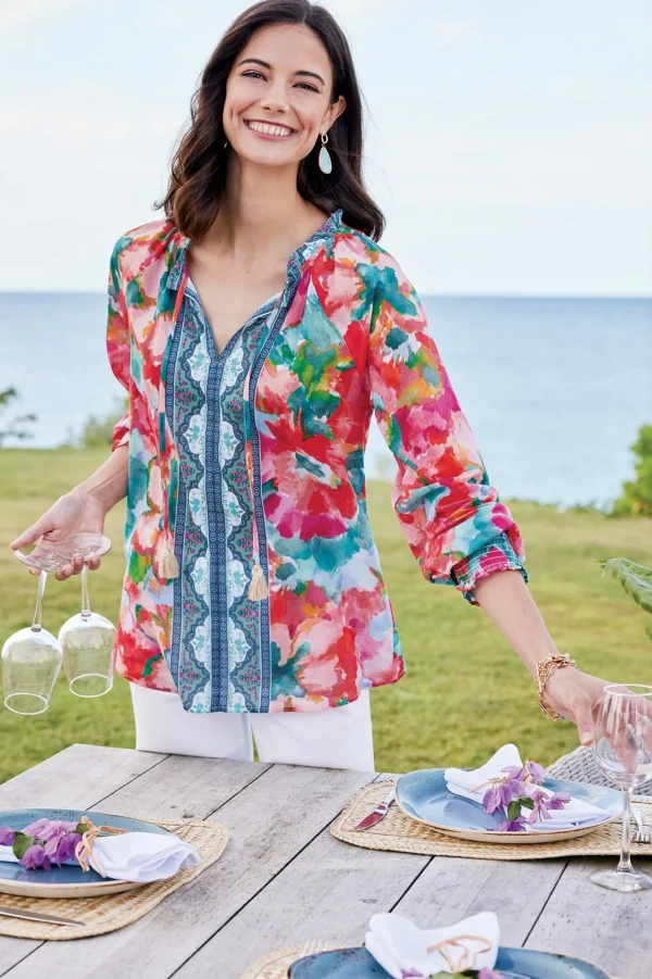 long sleeve | pullovers-Soft Surroundings Evalina Top Pink Ranunculus