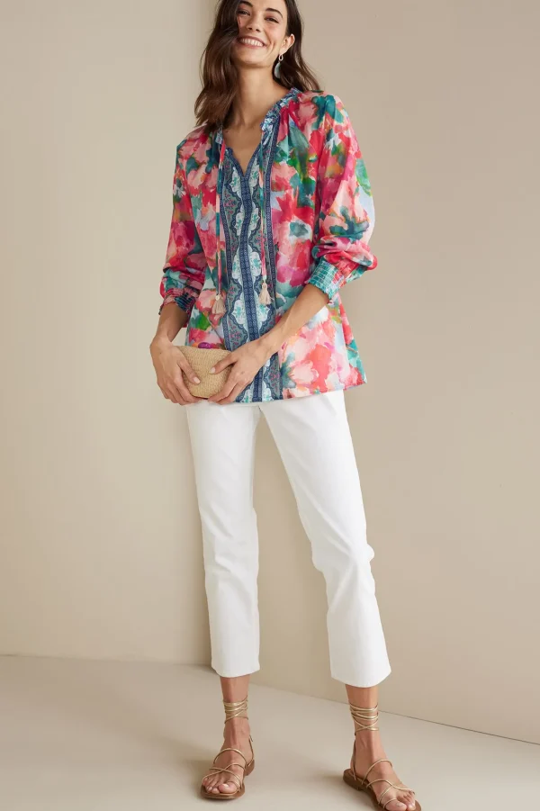 long sleeve | pullovers-Soft Surroundings Evalina Top Pink Ranunculus