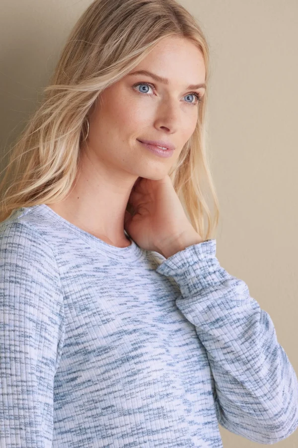 Everyday Styles | long sleeve-Soft Surroundings Evie Space-Dye Top Blue Heather