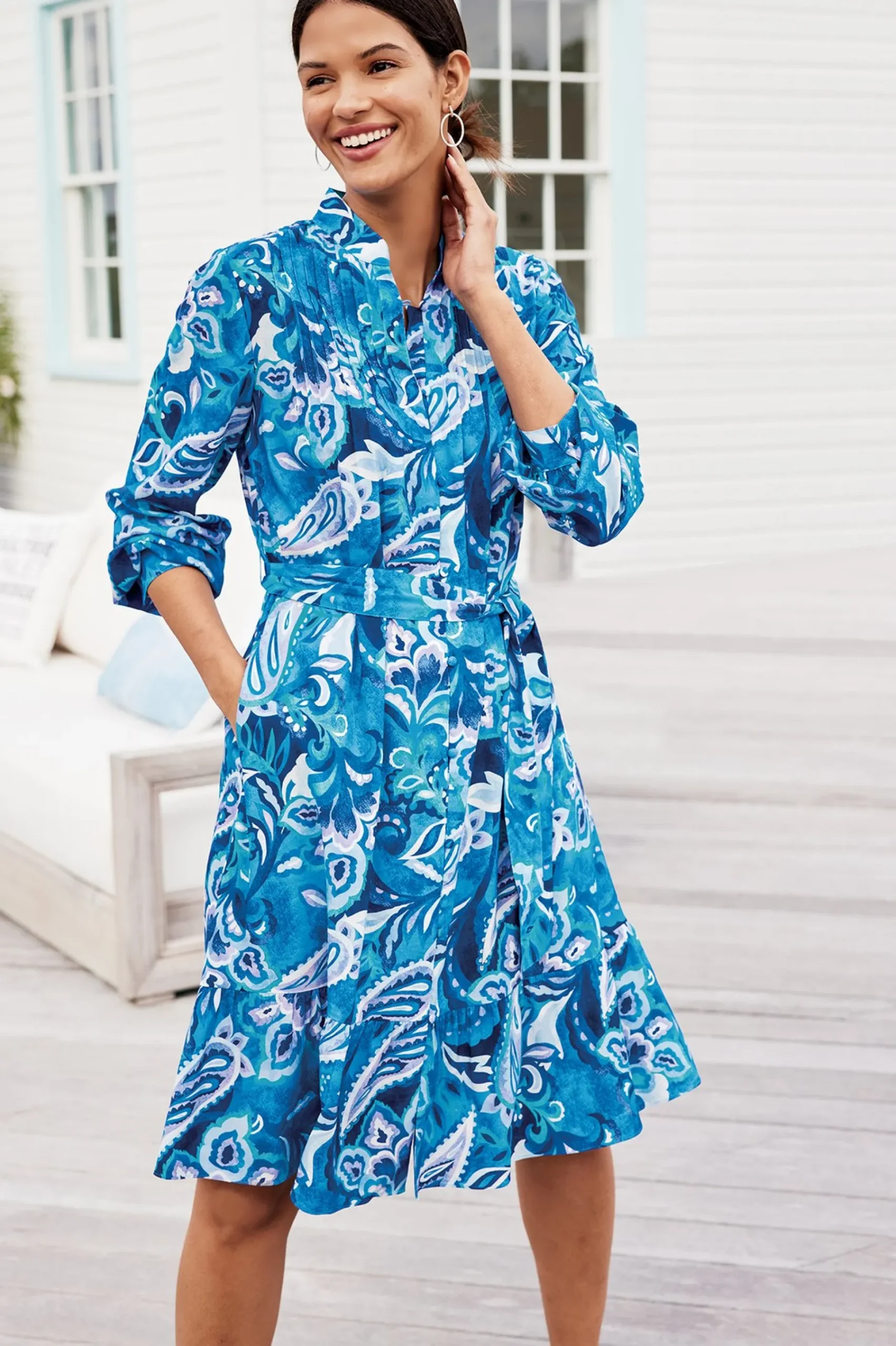 feyre_short_dress_3.webp Into The Blues | work to play-Soft Surroundings Feyre Short Dress Island Sun Paisley Blue