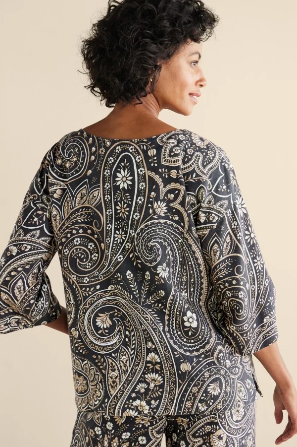 Vacation Shop | three quarter length-Soft Surroundings Fleur Top Global Paisley